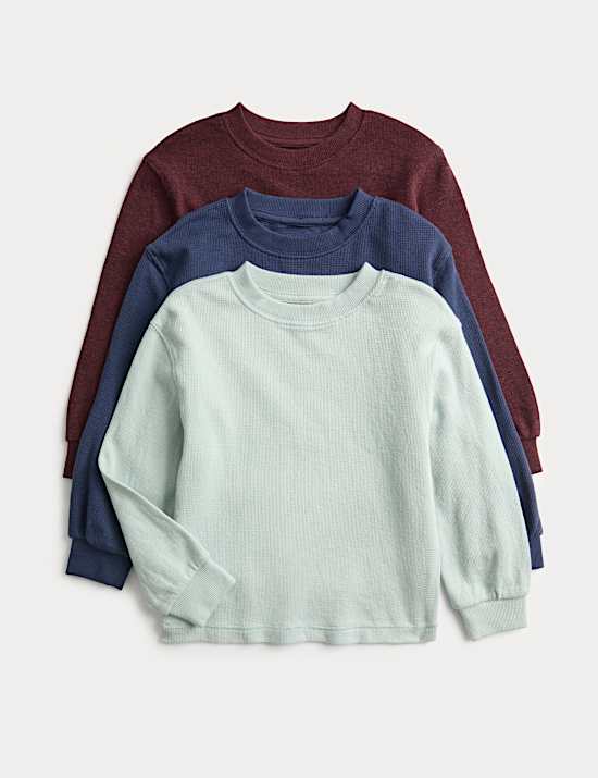 3pk Pure Cotton Waffle Tops (2-8 Yrs)