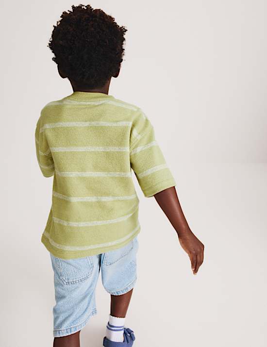 Pure Cotton Striped Textured T-Shirt (2-8 Yrs)