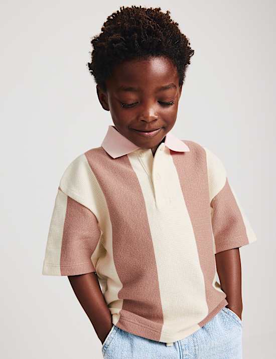 Pure Cotton Striped Waffle Rugby Top (2-8 Yrs)