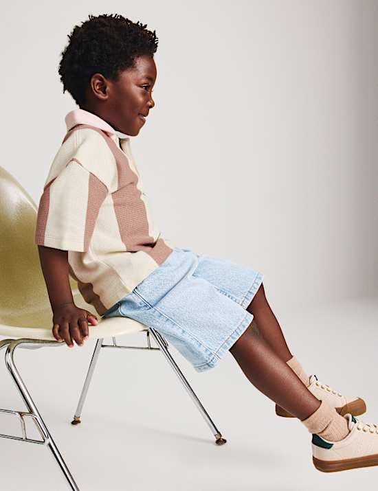 Pure Cotton Striped Waffle Rugby Top (2-8 Yrs)