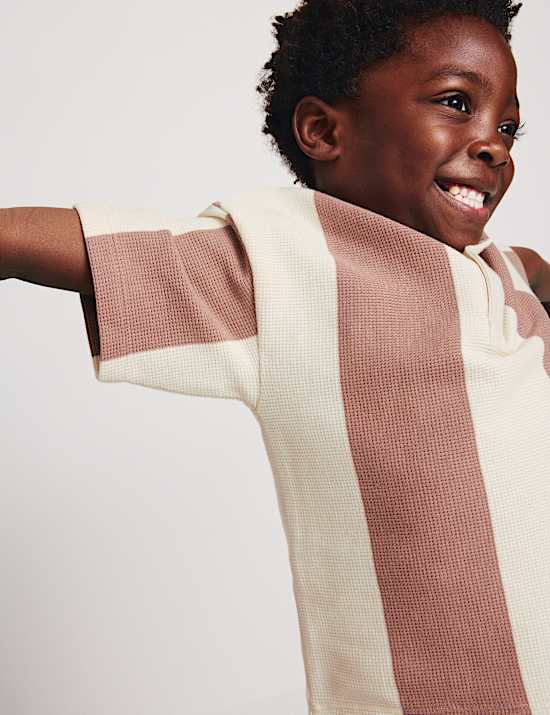 Pure Cotton Striped Waffle Rugby Top (2-8 Yrs)