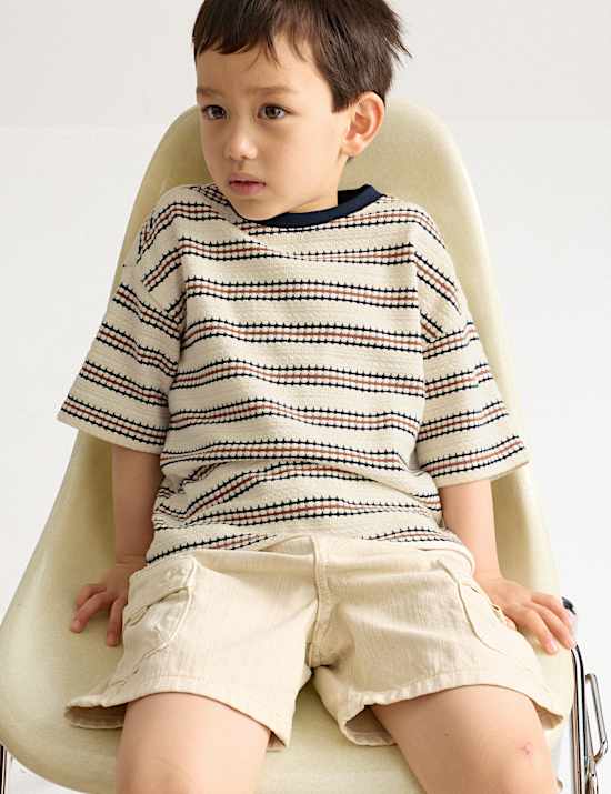 Cotton Rich Knitted Striped T-Shirt (2-8 Yrs)