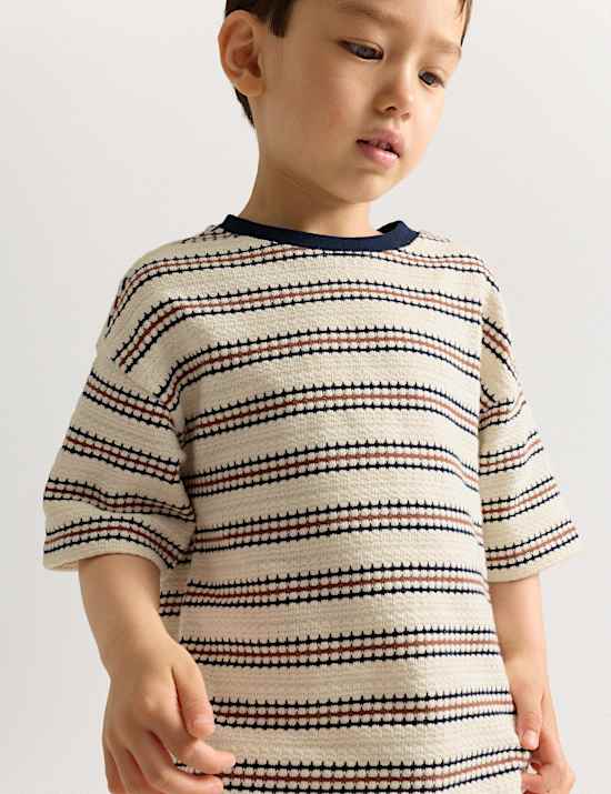 Cotton Rich Knitted Striped T-Shirt (2-8 Yrs)