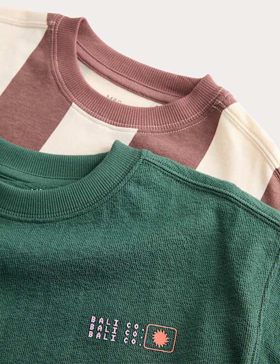 2 Pack Pure Cotton Textured T-Shirts (2-8 Yrs)