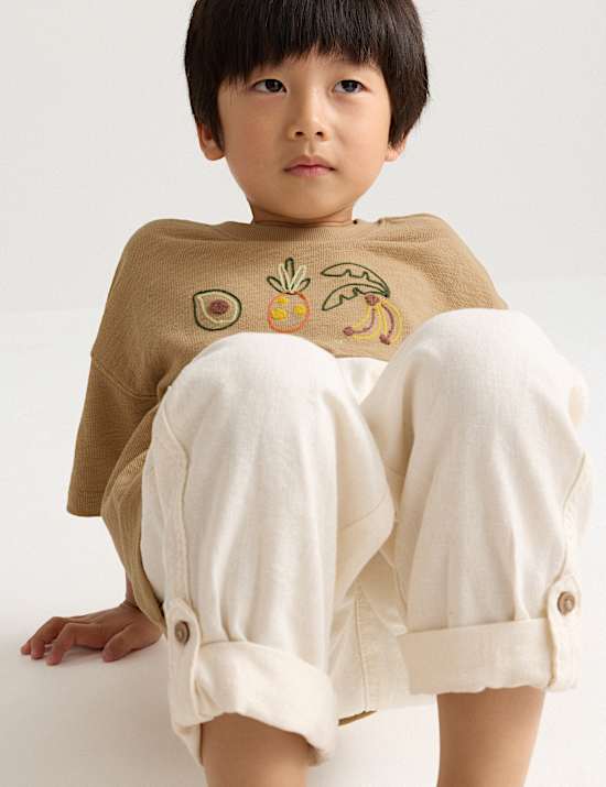Pure Cotton Textured Embroidered T-Shirt (2-8 Yrs)