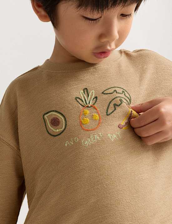 Pure Cotton Textured Embroidered T-Shirt (2-8 Yrs)