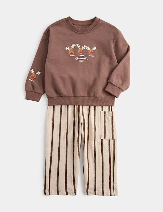 2 Piece Cotton Rich Christmas Reindeer Outfit (2-8 Yrs)