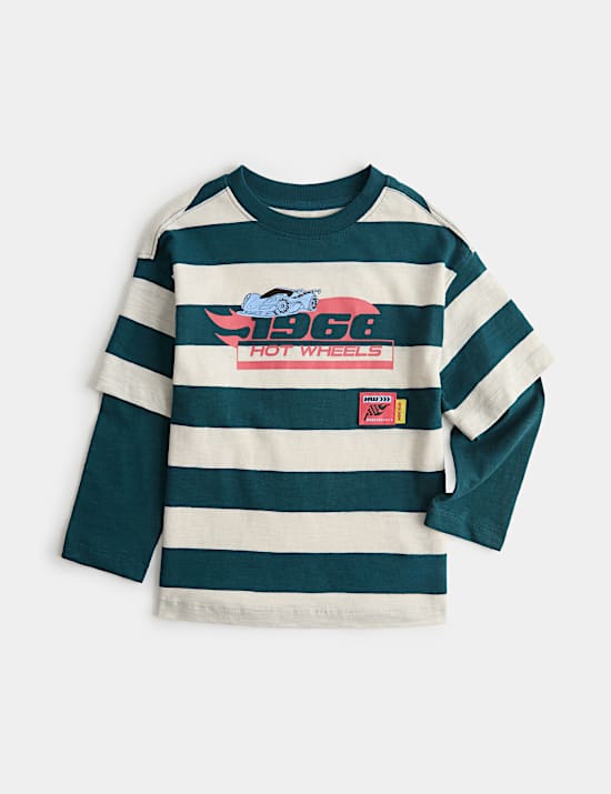 Pure Cotton Hot Wheels&trade; Mock Sleeve Top (2-8 Yrs)