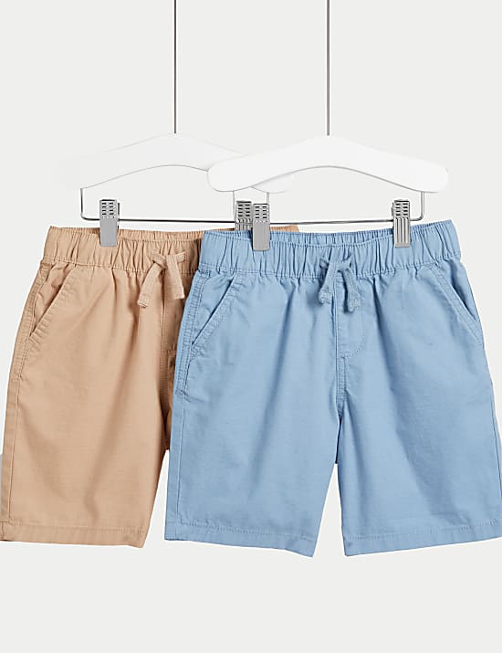 2pk Pure Cotton Ripstop Shorts (2-8 Yrs)