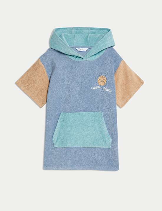 Pure Cotton Towelling Colourblock Poncho (2-8 Yrs)