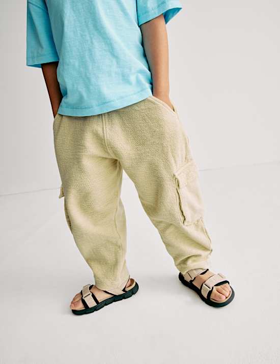 Pure Cotton Textured Cargo Trousers (2-8 Yrs)