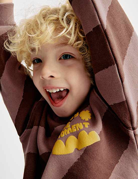 Pure Cotton Striped Slogan Sweatshirt (2-8 Yrs)