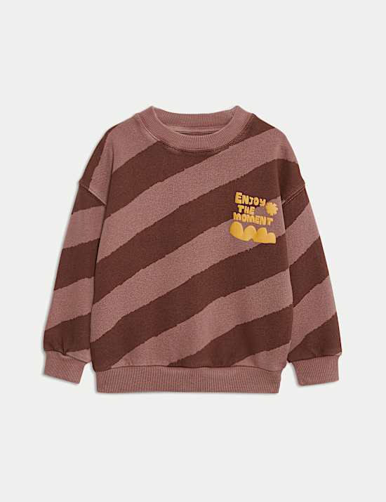 Pure Cotton Striped Slogan Sweatshirt (2-8 Yrs)