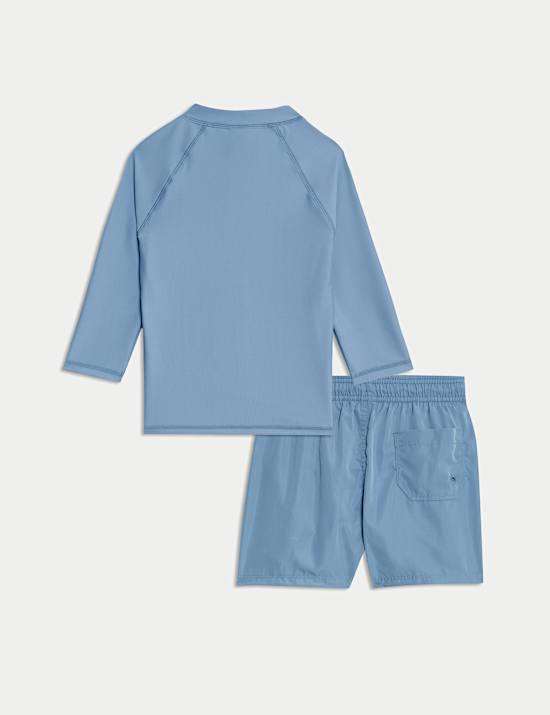 Ensemble 2 pi&egrave;ces maillot de bain &agrave; manches longues et imprim&eacute; feuille (du 2 au 8 ans)