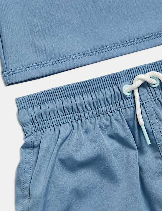 Ensemble 2 pi&egrave;ces maillot de bain &agrave; manches longues et imprim&eacute; feuille (du 2 au 8 ans)