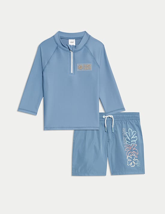 2pc Leaf Print Long Sleeve Swim Set (2-8 Yrs)