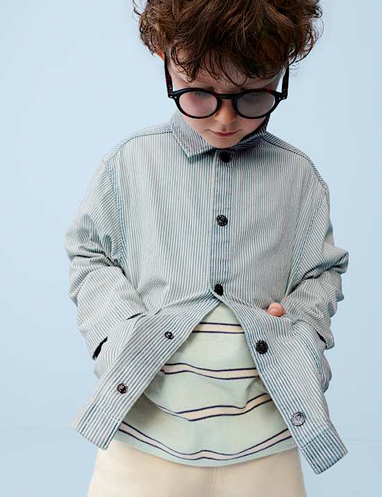 3 Piece Cotton Rich Striped Overshirt Outfit (2-10 Yrs)