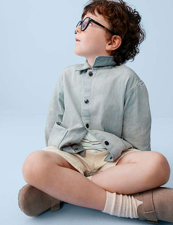 3 Piece Cotton Rich Striped Overshirt Outfit (2-10 Yrs)