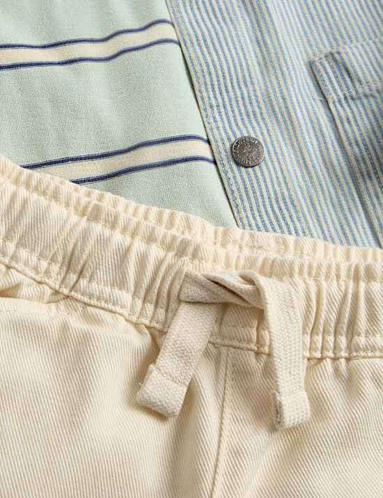 3 Piece Cotton Rich Striped Overshirt Outfit (2-10 Yrs)