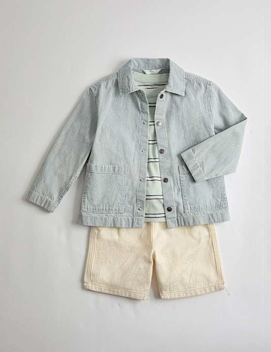 3 Piece Cotton Rich Striped Overshirt Outfit (2-10 Yrs)
