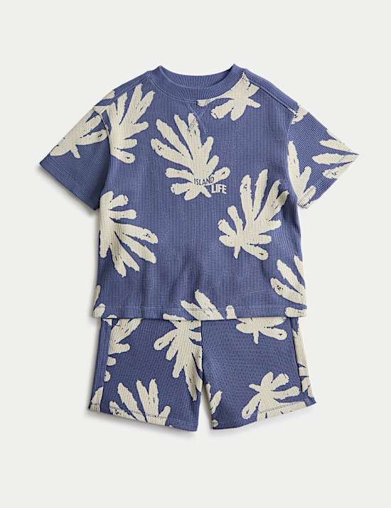 2 Piece Pure Cotton Printed Waffle Outfit (2-8 Yrs)