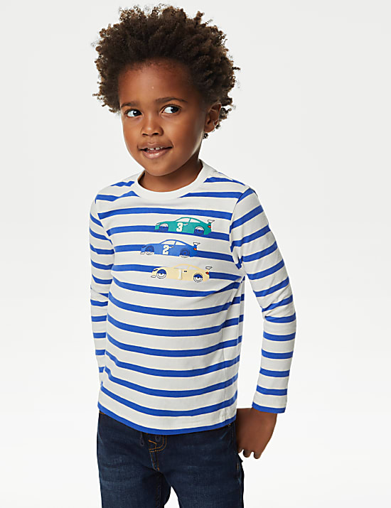 Set van 2 effen een gestreepte tops van zuiver katoen (2-8 jaar)