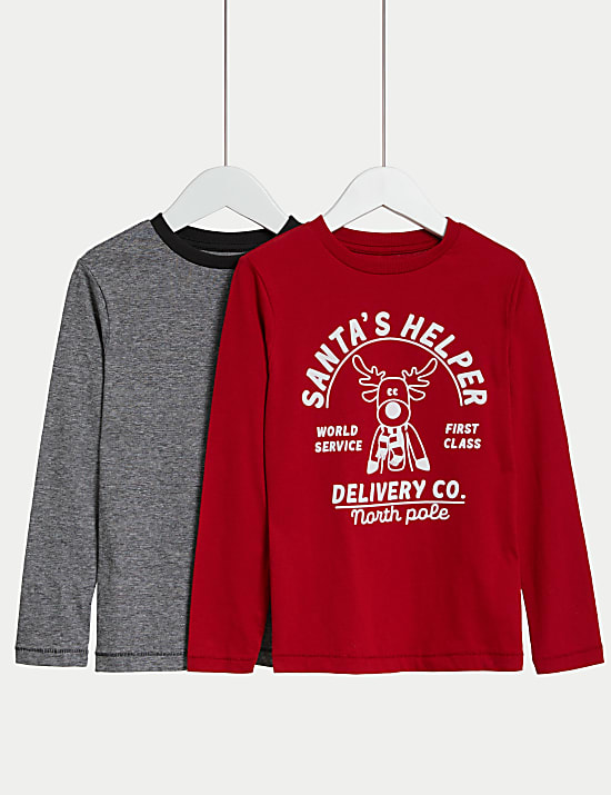 2pk Pure Cotton Christmas Tops (2-8 Yrs)