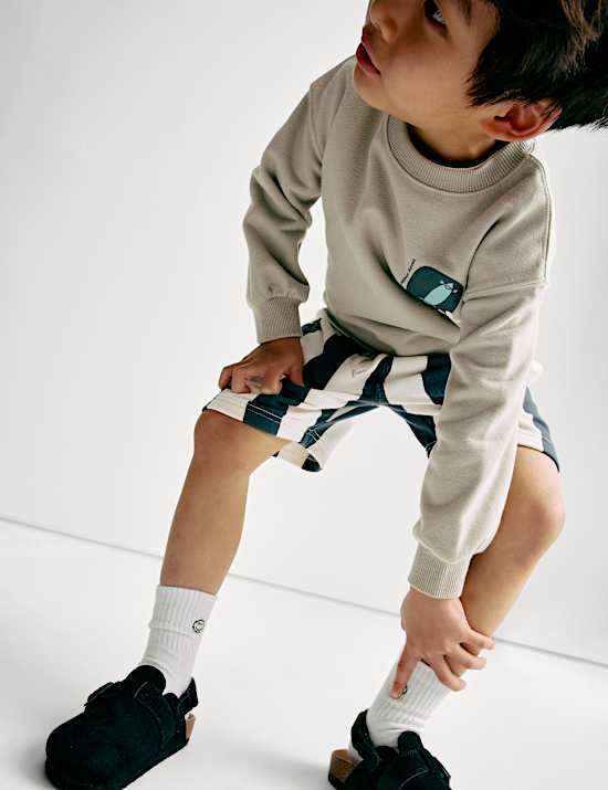 2 potong Setelan Sweatshirt dan Celana Pendek Bahan Katun (1-8 Thn)