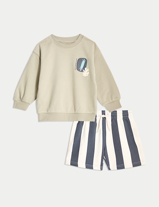 2 potong Setelan Sweatshirt dan Celana Pendek Bahan Katun (1-8 Thn)