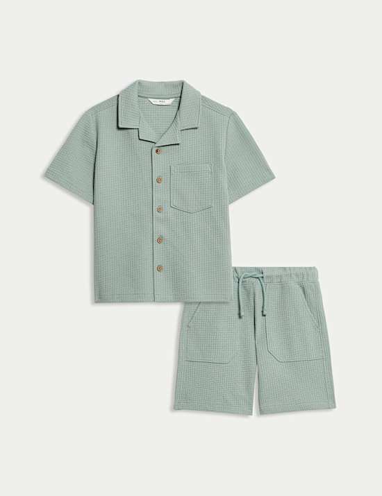 Ensemble 2 pièces 100 % coton avec chemise et short à motif gaufré (du 2 au 8 ans)