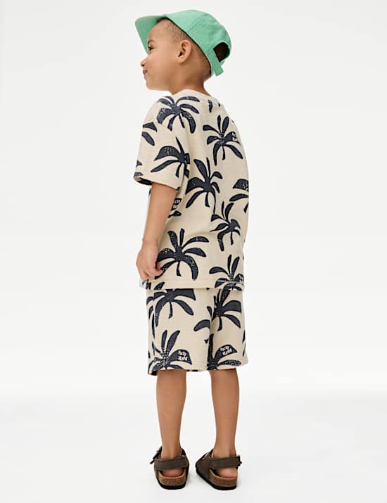 2 potong Set Kaus Oblong dan Celana Pendek Katun Murni Motif Palem (2–8 Tahun)