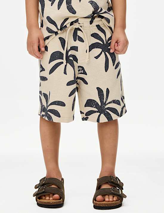 2 potong Set Kaus Oblong dan Celana Pendek Katun Murni Motif Palem (2–8 Tahun)