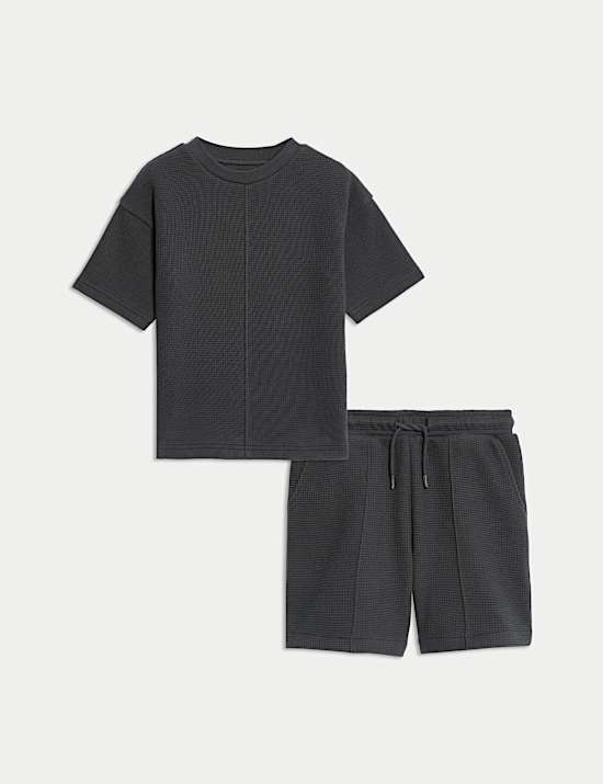 Conjunto de 100 % algod&oacute;n con camiseta gofrada y pantalones cortos (2-8 a&ntilde;os)