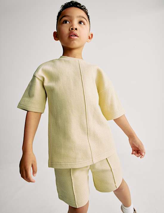 Pure Cotton Waffle T-Shirt and Shorts Set (2-8 Yrs)