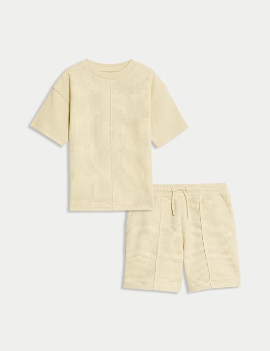 Pure Cotton Waffle T-Shirt and Shorts Set (2-8 Yrs)
