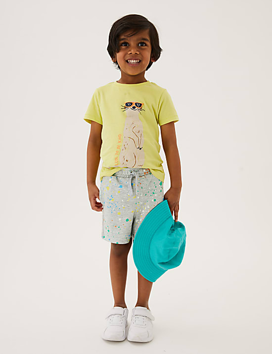 Cotton Rich Paint Splatter Print Shorts