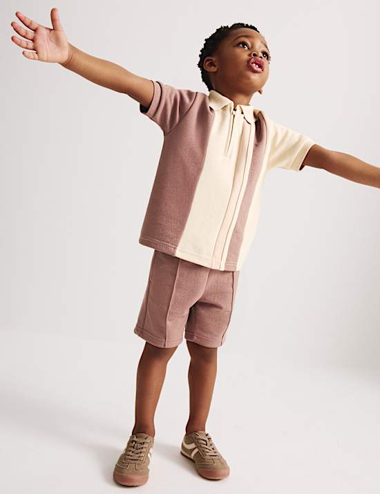 2pc Cotton Blend Pique Colour Block Polo Outfit (1-8 Yrs)