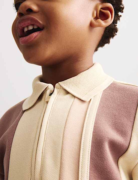 2pc Cotton Blend Pique Colour Block Polo Outfit (1-8 Yrs)