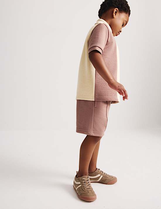 2pc Cotton Blend Pique Colour Block Polo Outfit (1-8 Yrs)