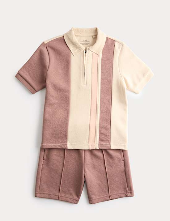 2pc Cotton Blend Pique Colour Block Polo Outfit (1-8 Yrs)