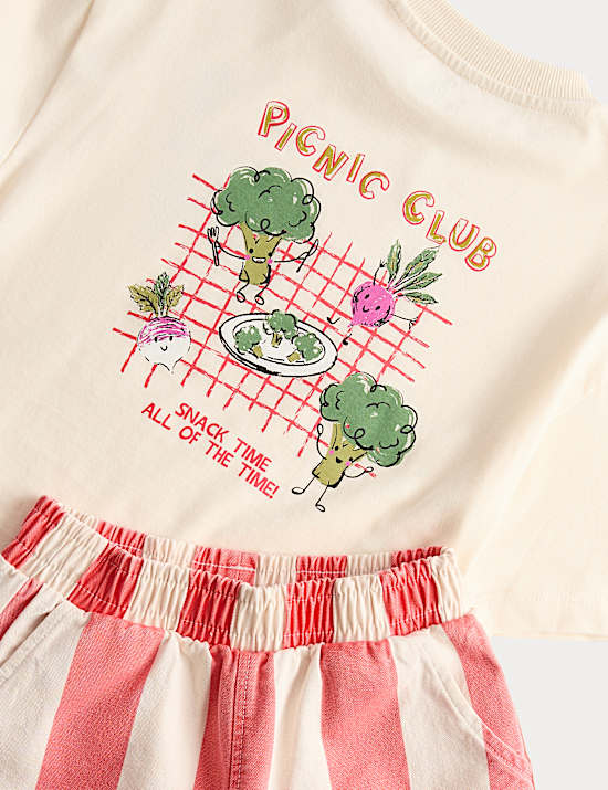 2 Piece Pure Cotton T-Shirt & Striped Trousers Outfit (2-8 Years)