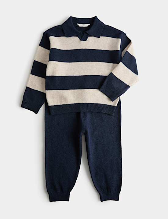 2-delige set van gebreide top met streepmotief en joggingbroek (2-8 jaar)