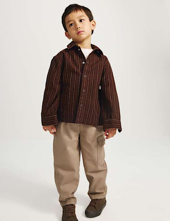 3 Piece Pure Cotton Striped Shacket Outfit (2-8 Yrs)