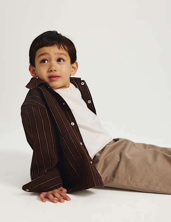 3 Piece Pure Cotton Striped Shacket Outfit (2-8 Yrs)