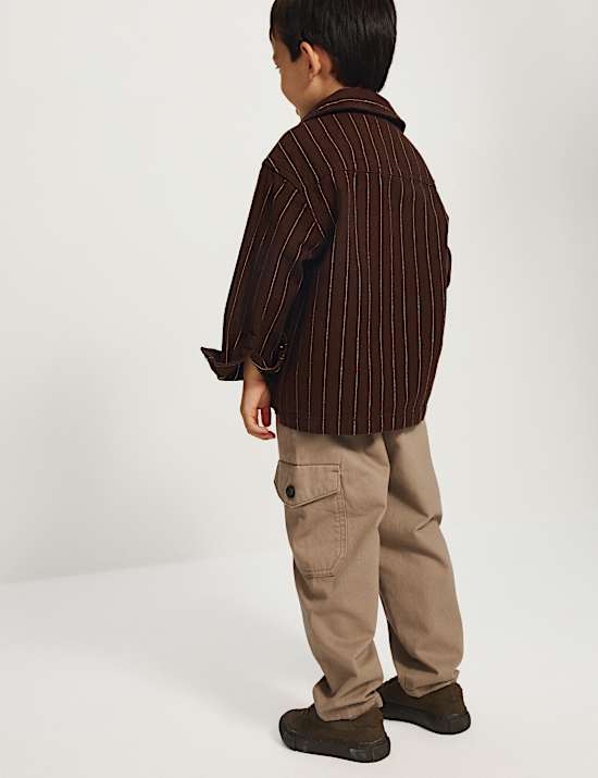 3 Piece Pure Cotton Striped Shacket Outfit (2-8 Yrs)
