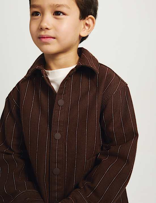 3 Piece Pure Cotton Striped Shacket Outfit (2-8 Yrs)