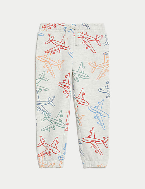 Jogger με print αεροπλανάκι, με υψηλή περιεκτικότητα σε βαμβάκι (2-8 ετών)