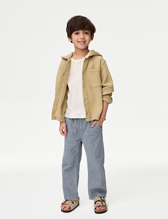 Pure Cotton Textured Hooded Shirt (2-8 Yrs)