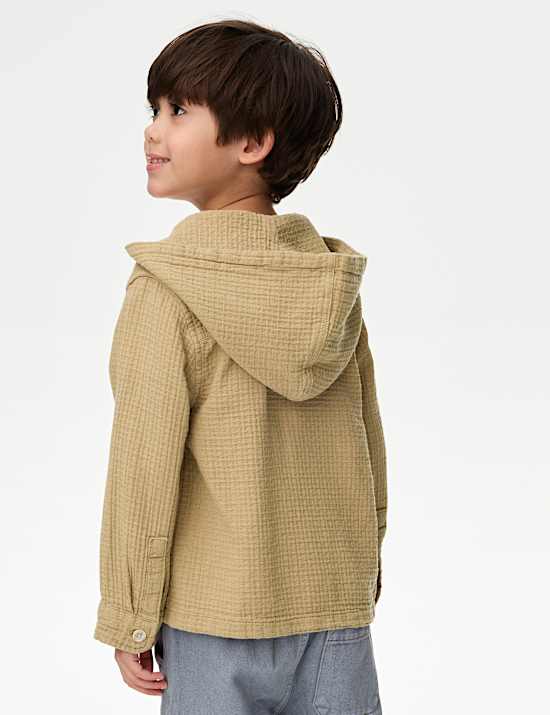 Pure Cotton Textured Hooded Shirt (2-8 Yrs)