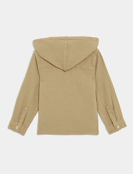Pure Cotton Textured Hooded Shirt (2-8 Yrs)